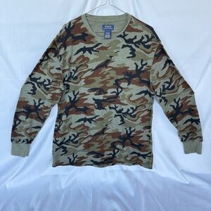 Polo by Ralph Lauren Men’s XL L/S Grayish Green Camo Waffle Knit Thermal Top EUC